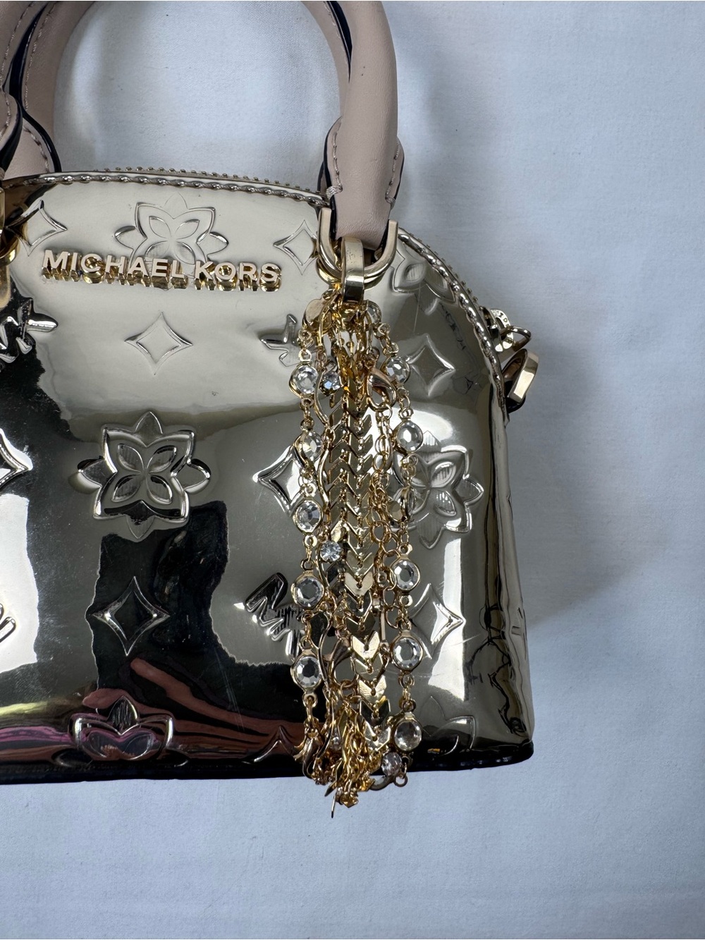 Michael Kors Mini Metallic Gold Crossbody Satchel Bag Tassel - Picture 11 of 12